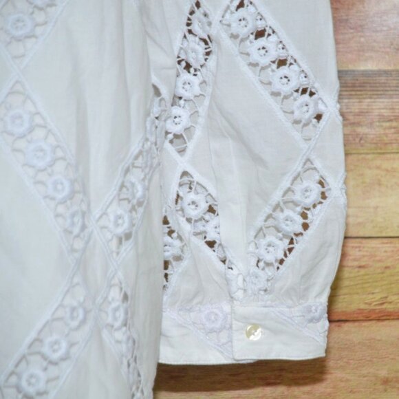 Ann Taylor White Pullover Blouse Top Size XL 3/4 Puff Sleeve Cotton Square Neck - Picture 7 of 11